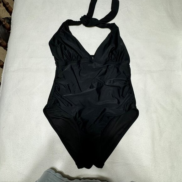 DKNY Womens Black One-Piece Halter Swimsuit L Large Nylon & Spandex - Picture 10 of 13